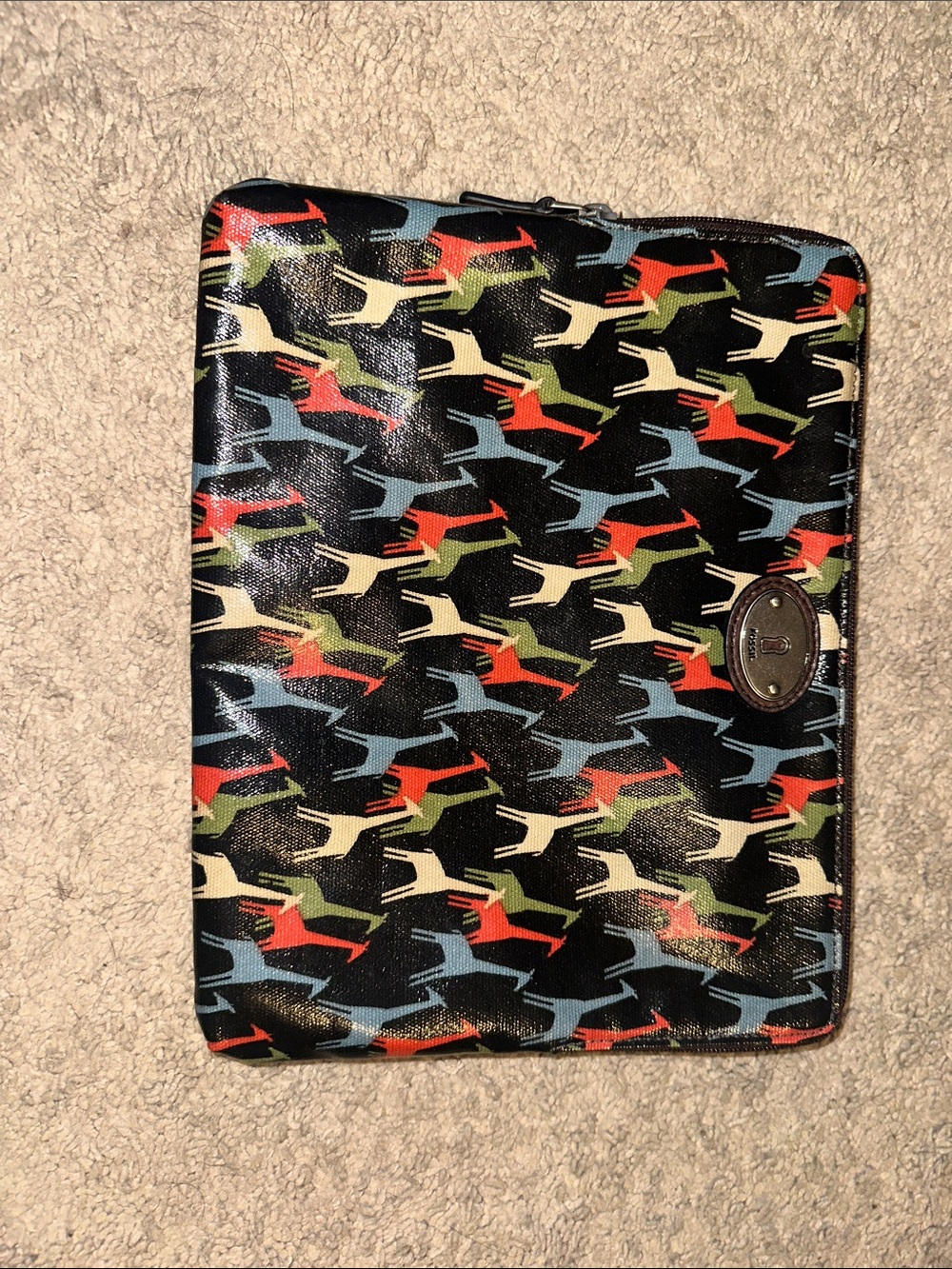 Fossil Black Giraffe Print Double Zip Pouch